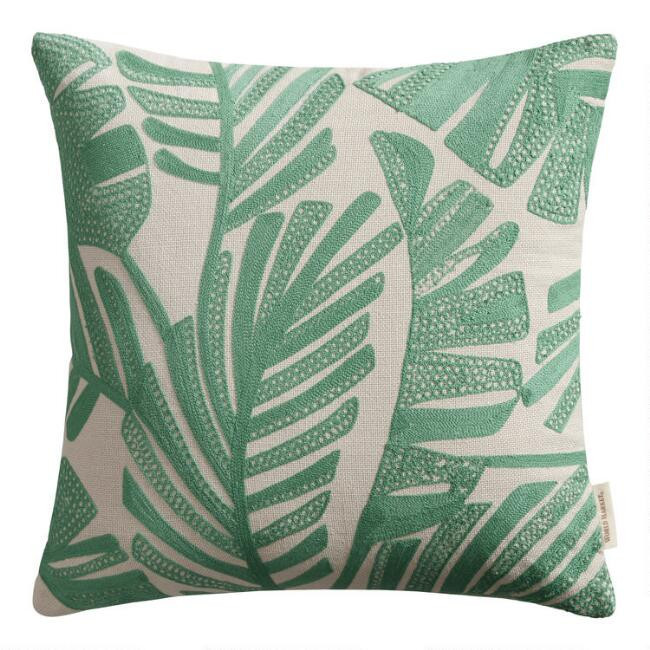 Jakarta Palm Green and Ivory Indoor Outdoor Throw Pillow | World Market