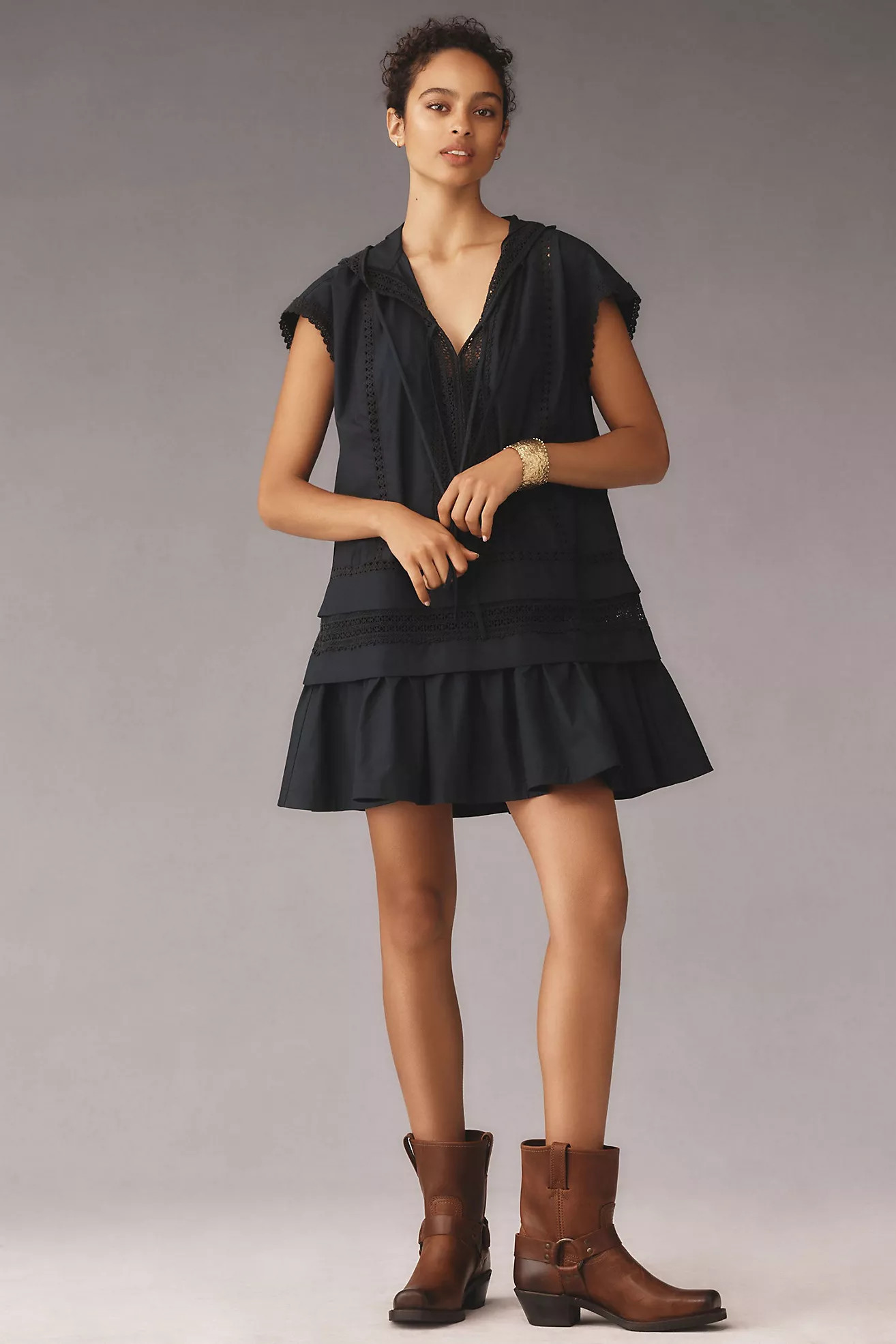 Short-Sleeve Flounce Poplin Hoodie Mini Dress | Anthropologie (US)