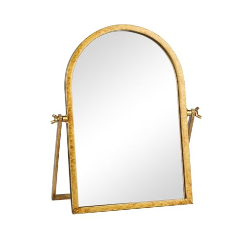 GIFTTROVE Vintage Makeup Desk Mirror, 11.8" L x 7.9" W Antique Gold Vanity Table Mirror, Metal Framed Arched Small Standing Mirrors, 360 Adjustable Rotation Mirrors for Tabletop, Bathroom | Amazon (US)