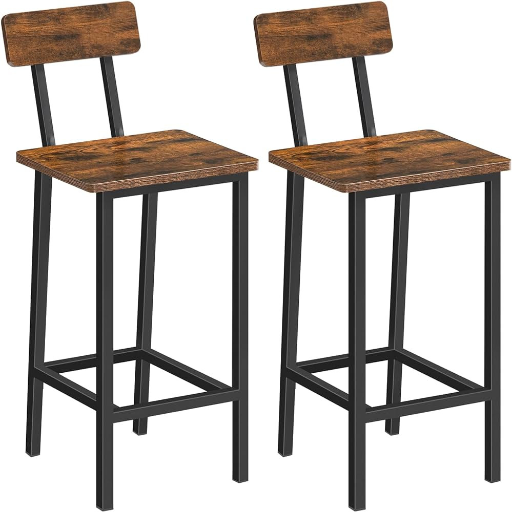 Bar Stools, Set of 2 Bar Chairs with Backrest, Kitchen Bar Stools with Footrest, 24.1" Tall Count... | Amazon (US)