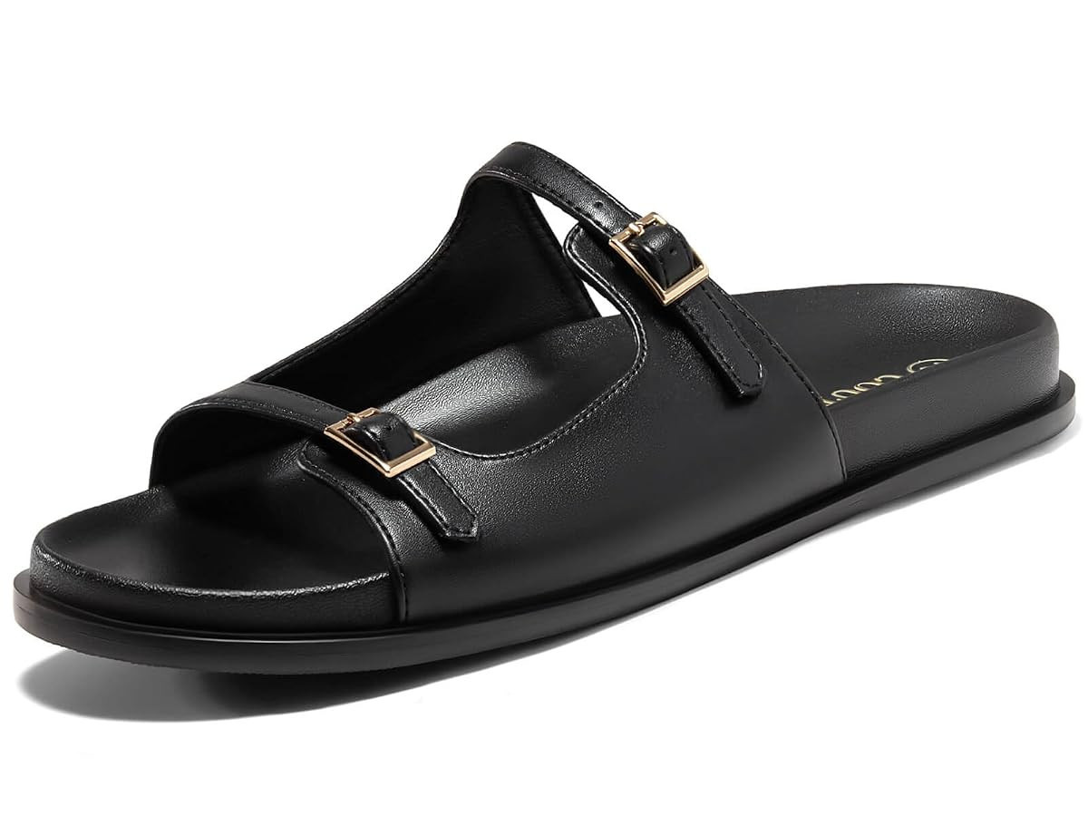 Coutgo Womens Flat Sandals Comfortable Wide Width Slides Double Strap Adjustable Buckle Slip on S... | Amazon (US)