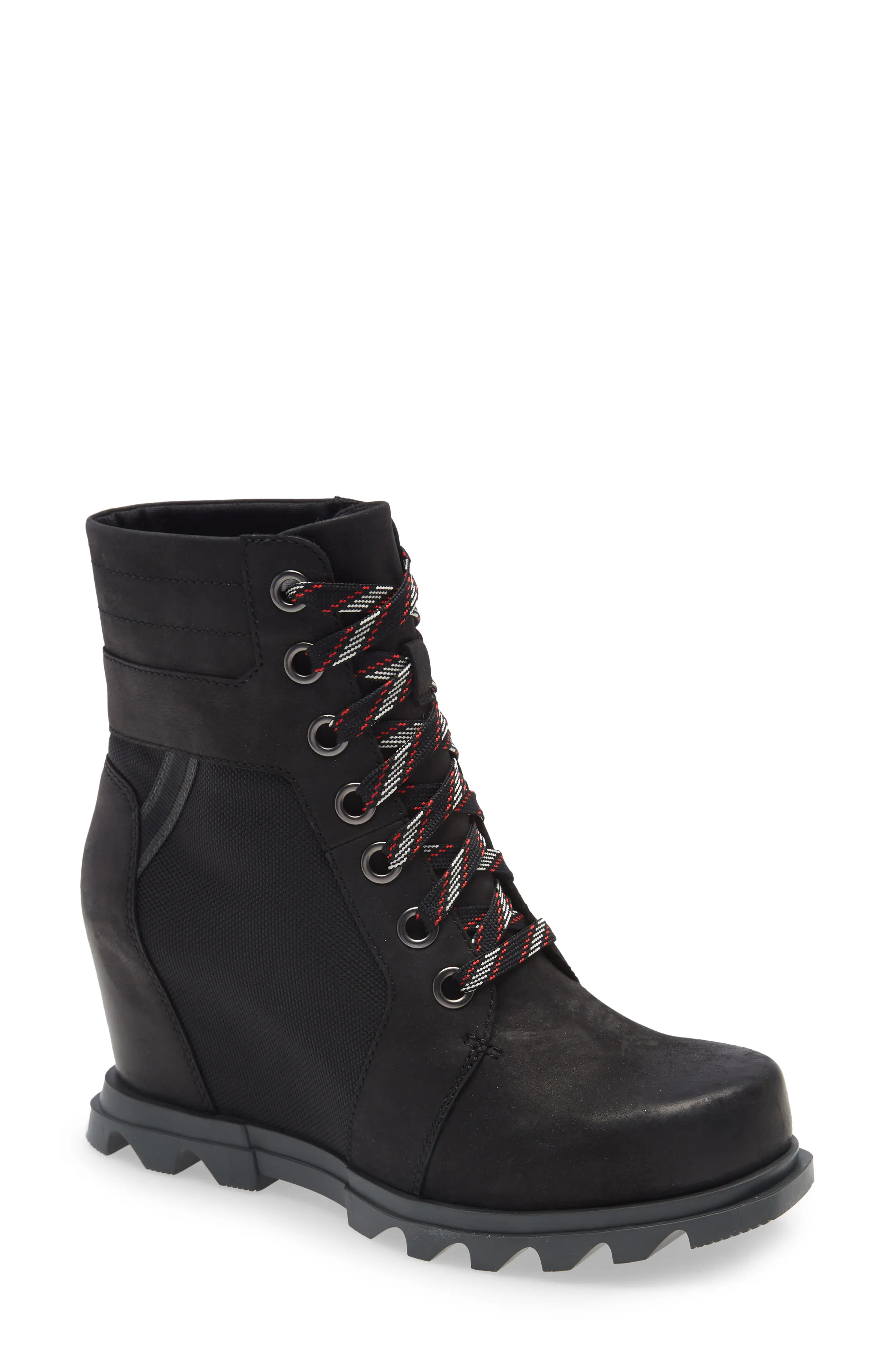 SOREL Joan of Arctic Waterproof Wedge III Lexie Lace-Up Bootie in Black at Nordstrom, Size 7 | Nordstrom