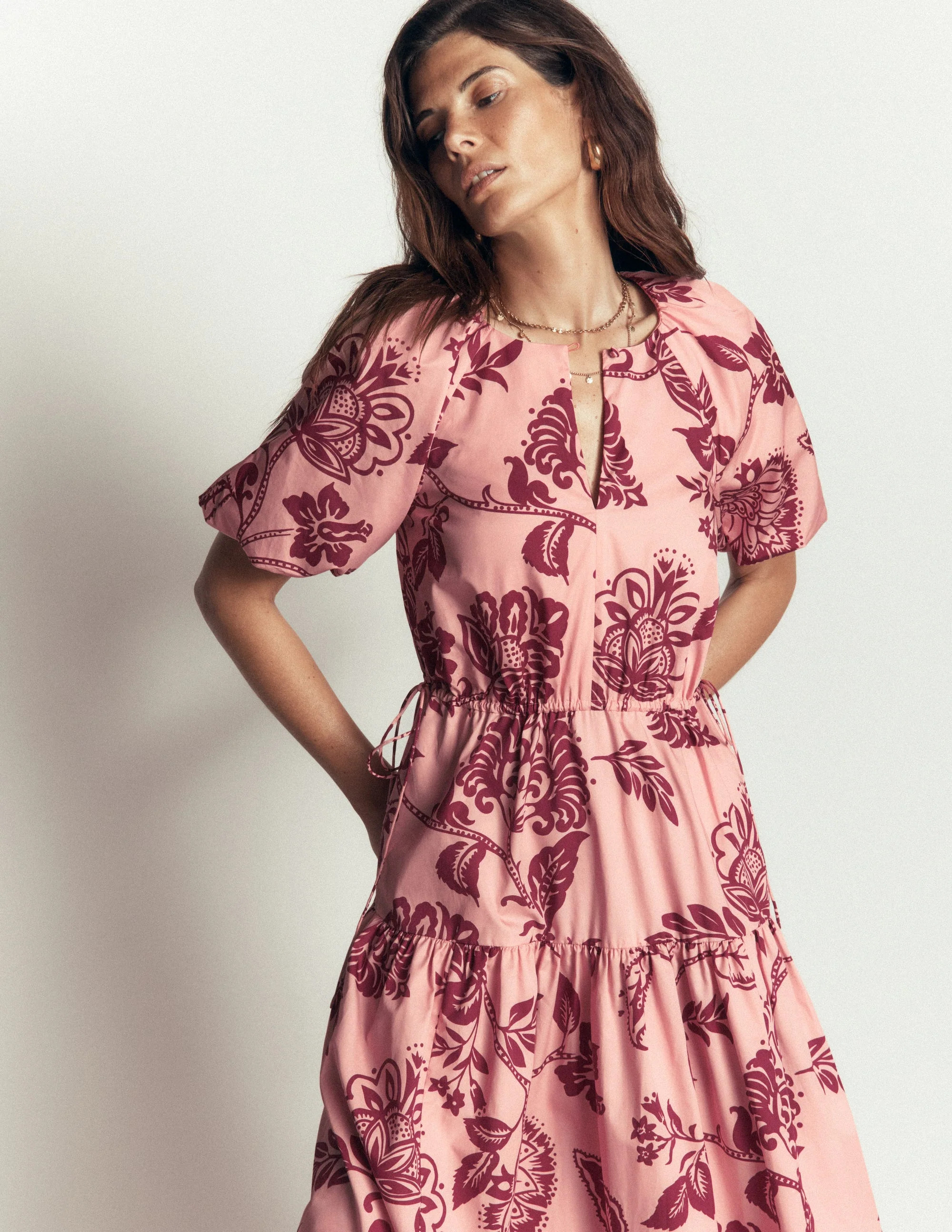 Draw Waist Cotton Dress-Chalk Pink, Planted Meadows | Boden (US)