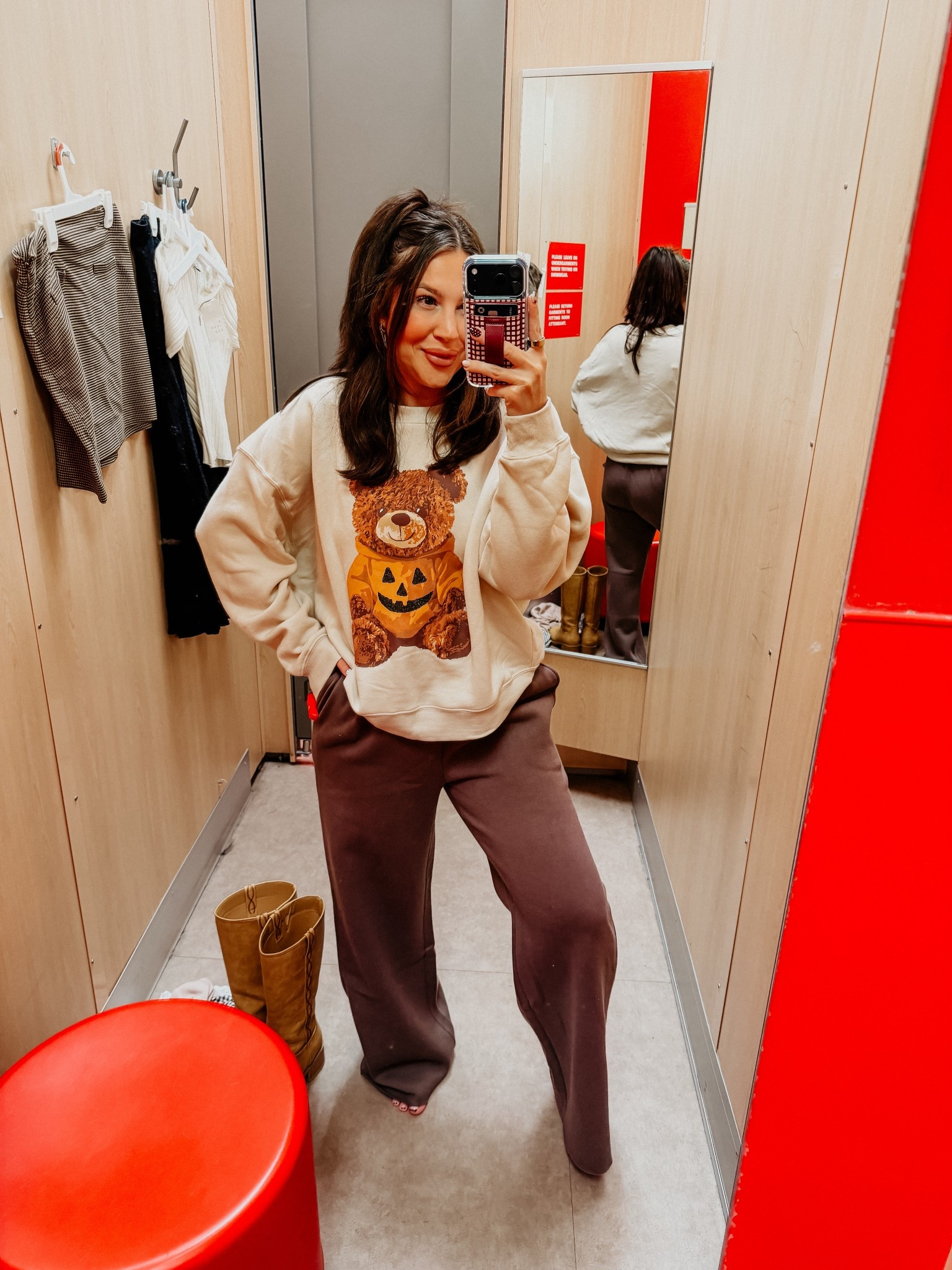 Target fall fashion finds 🍂 This pumpkin teddy bear sweater is giving cozy pumpkin patch vibes and pairs perfectly with these wide leg sweatpants. Cute, comfy, and affordable for all your fall days. 

150lbs | 5’3 | L sweater | M pants 

#LTKStyleTip #LTKMidsize #LTKSeasonal