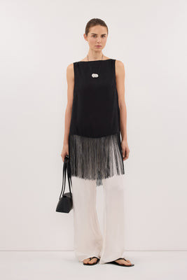 FIORA BLACK CUPRO FRINGE TOP | DISSH