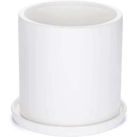 Plant Pots 10 Inch Ceramic Planter with Drainage Hole and Saucer Matte White Modern Cylinder Planter | Walmart (US)