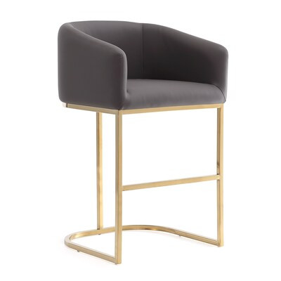Manhattan Comfort  Louvre Grey and Black 30-in H Bar height Upholstered Bar Stool | Lowe's