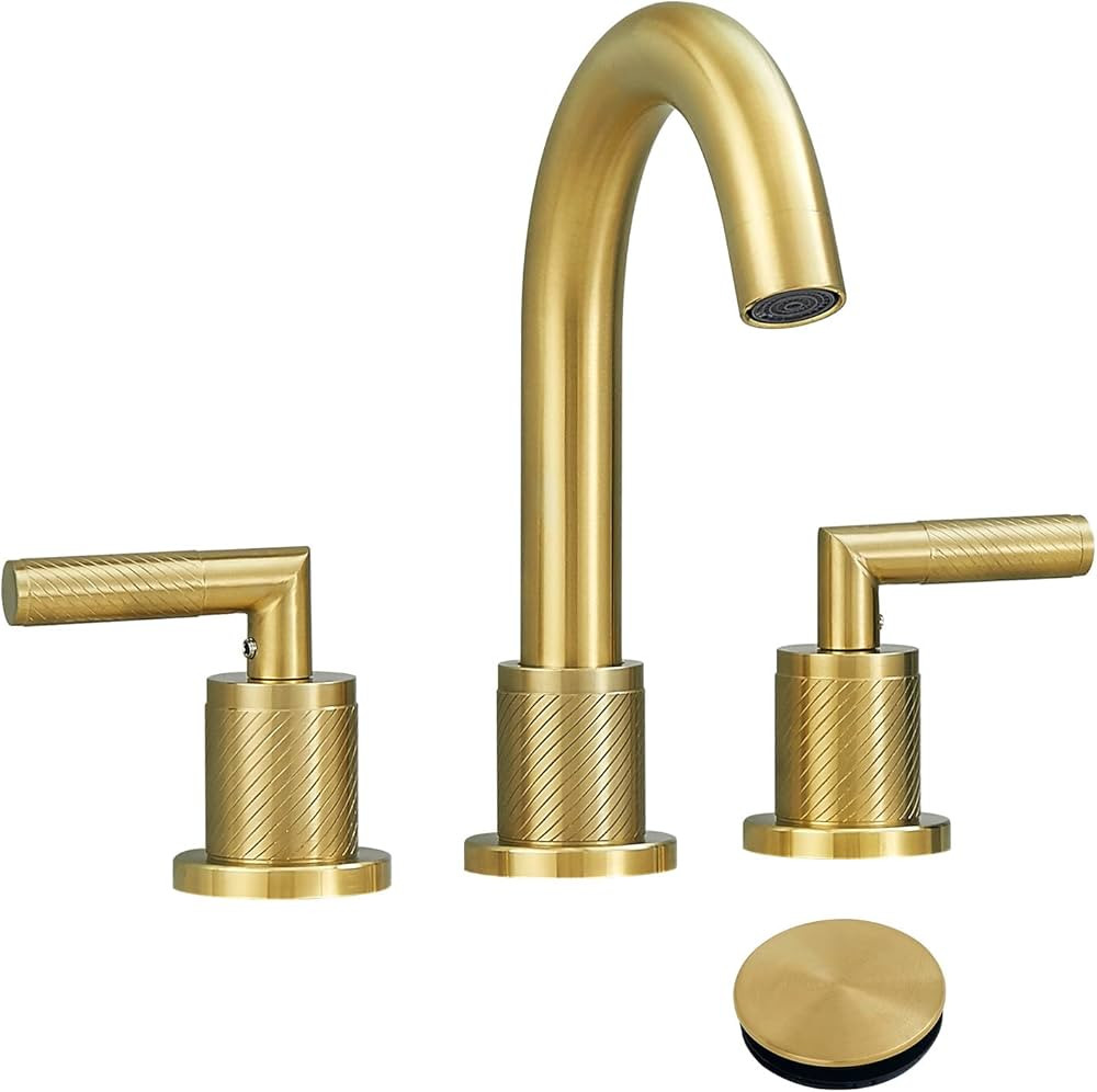 peskoe Gold Bathroom Faucet 2 Handle 8 Inch Bathroom Sink Faucets Stainless Steel 3 Hole Widespre... | Amazon (US)