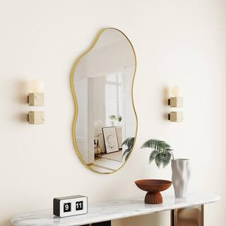 shyfoy Gold 20 in. W x 32 in. Irregular Metal Decorative Mirror SF-WM129-32in - The Home Depot | The Home Depot