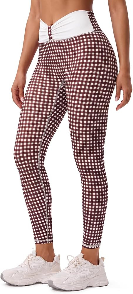 Aoysky Womens Plaid Ruched Leggings High Waist No Front Seam Yoga Pants | Amazon (US)
