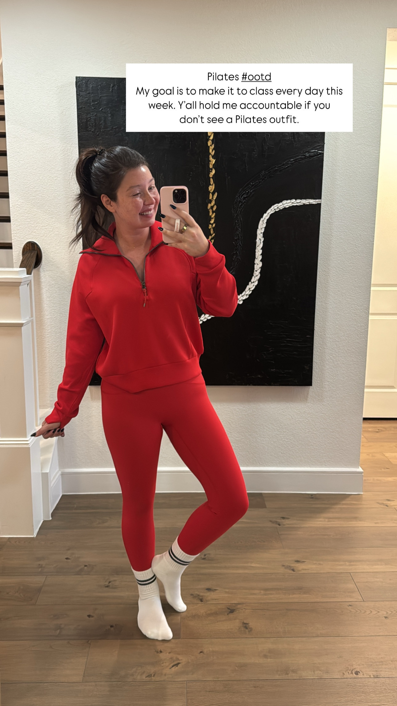 Pilates outfit of the day. Size medium in quarter zip, large in sports bra and leggings 

#LTKMidsize #LTKFitness #LTKWatchNow