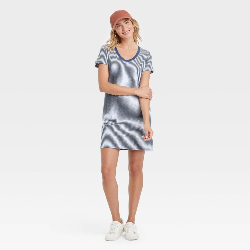 Women's Short Sleeve T-Shirt Dress - Universal Thread Blue Striped M | Target
