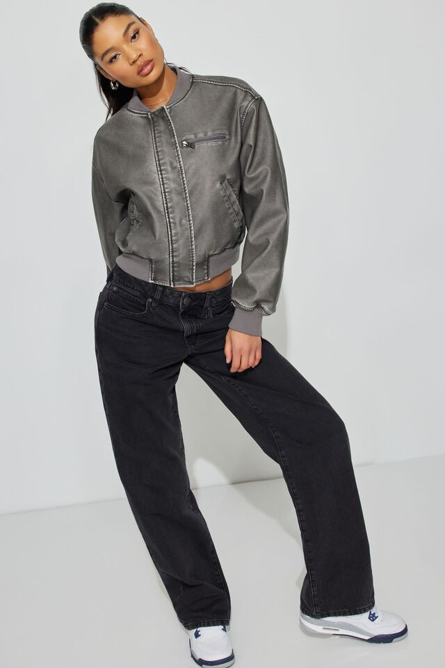 Crop Washed Faux Leather Bomber | Garage Clothing