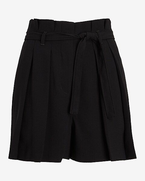 Super High Waisted Belted Pleated Paperbag Shorts | Express