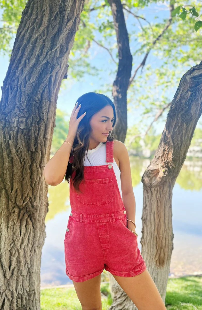Chill Style Washed Red Overalls | Apricot Lane Boutique