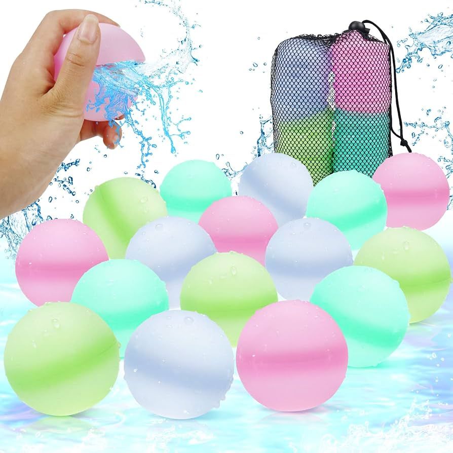 16Pcs Reusable Water Balloons, Silicone Refillable Water Balls Beach Pool toys for Kids Adults, C... | Amazon (CA)