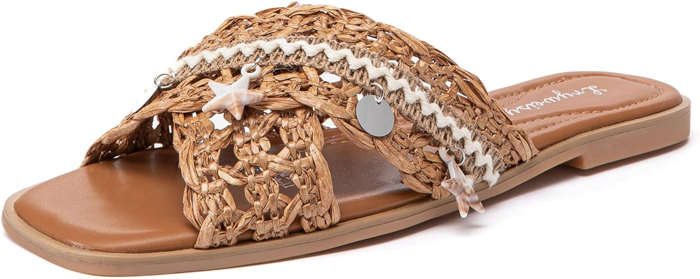 Lryweisy Women's Flat Sandals Comfortable Slip On Slides With Soft Leather Slippers | Amazon (US)