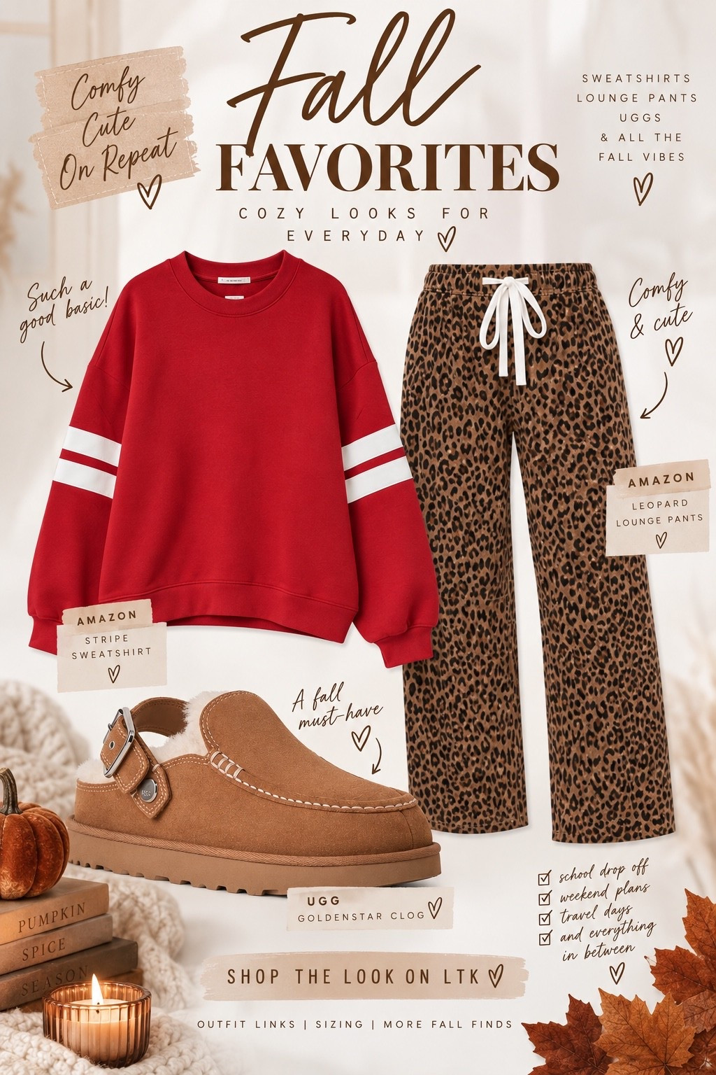 Fall Look with some fall favorites 

Sweatshirt and pants from Amazon 

Shoes Ugg 

School Drop Off, Weekend Plans, Travel days and everything in between

#LTKootd #LTKSeasonal #LTKOver40