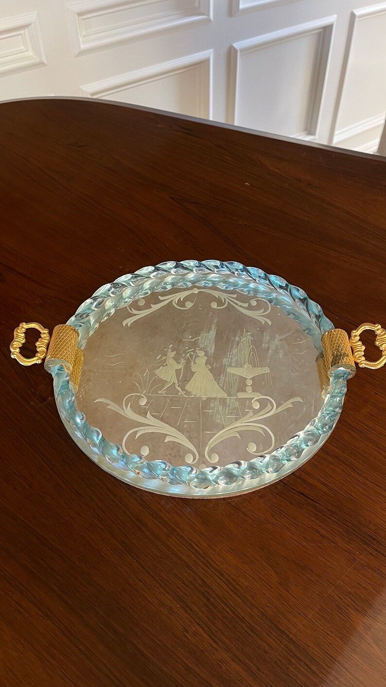 Vintage Venetian Glass 13” Round Mirrored Dresser Tray; Mirror Murano Glass Mid Century Modern ... | Etsy (US)