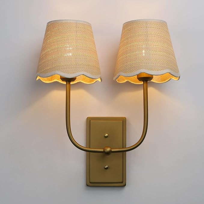Vintage 2-Lights Wall Sconces with Boho Rattan Shade, Rustic Double Head Bathroom Vanity Lights F... | Amazon (US)