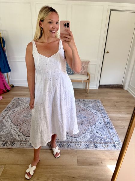 Loving this eyelet dress. A really pretty neckline, it’s fully lined and has pockets. I’m wearing a med. spring dress, summer outfit, bridal dresss

#LTKstyletip #LTKmidsize #LTKbump
