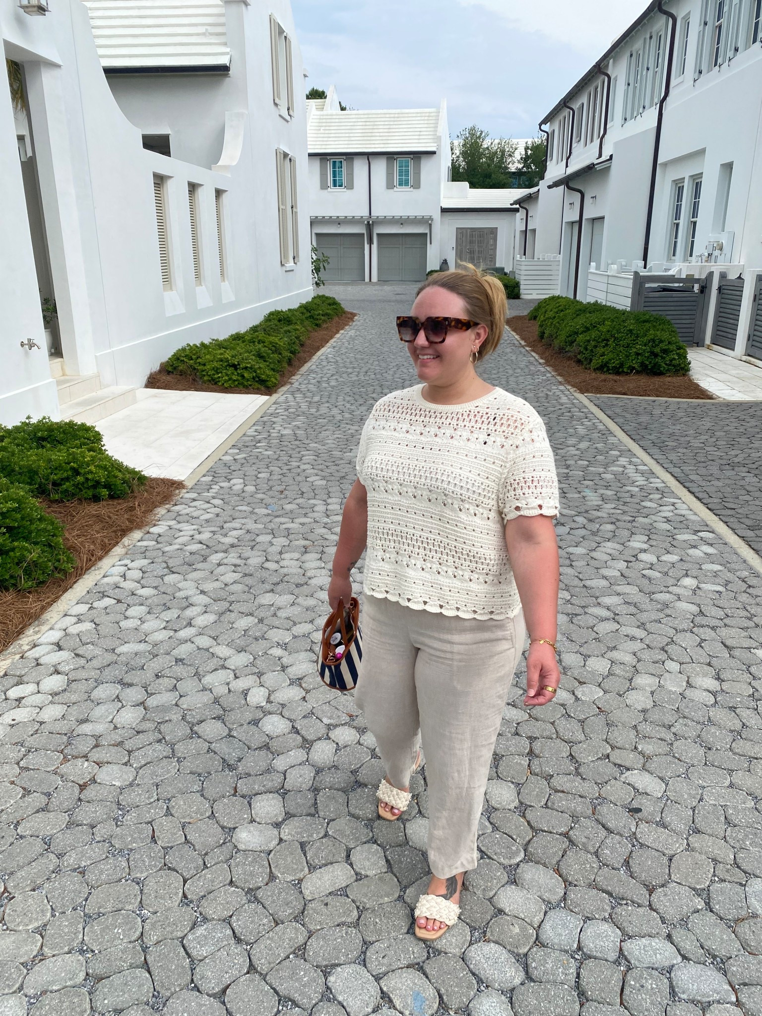 Beach vacation, vacation outfit, linen pants, slide sandals, spring sandals, handbag, travel bag, knit top, sweater top, khaki pants, open work top, open weave top, target top, spring outfitt

#LTKFindsUnder50 #LTKTravel #LTKItBag