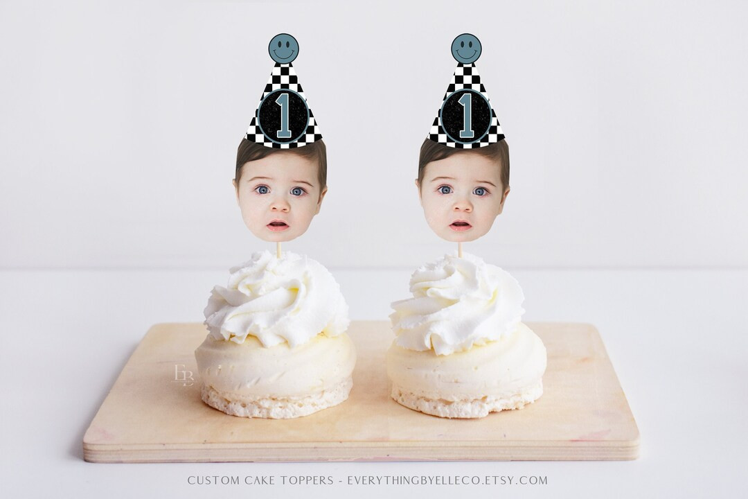 One Happy Dude Cake Toppers Custom Smiley Blue Checkered - Etsy | Etsy (US)