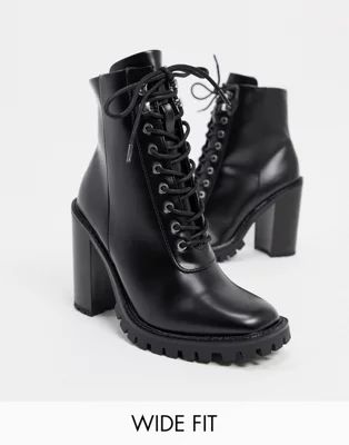 ASOS DESIGN Wide Fit Bobbie lace up heeled boots in black | ASOS (Global)