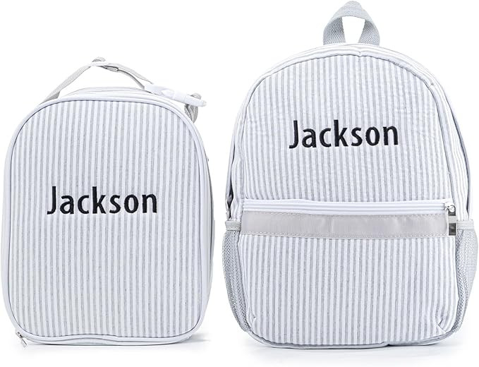 Daycare Backpacks with Lunch Bag Set,Personalized Seersucker Backpacks and Lunchboxes with Embroi... | Amazon (US)