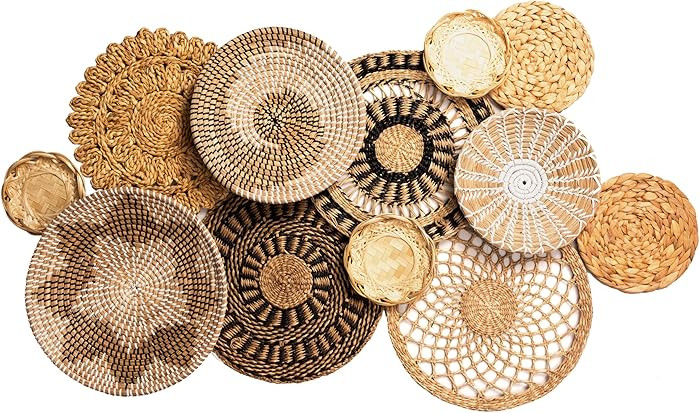Laquedecraft Set 12 Boho Wicker Rattan Plate Basket Set For Décor Hanging Wall | Large Woven Far... | Amazon (US)