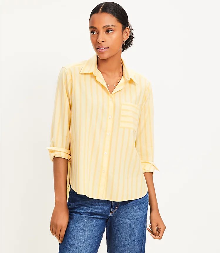 Petite Stripe Cotton Blend Relaxed Pocket Shirt | LOFT
