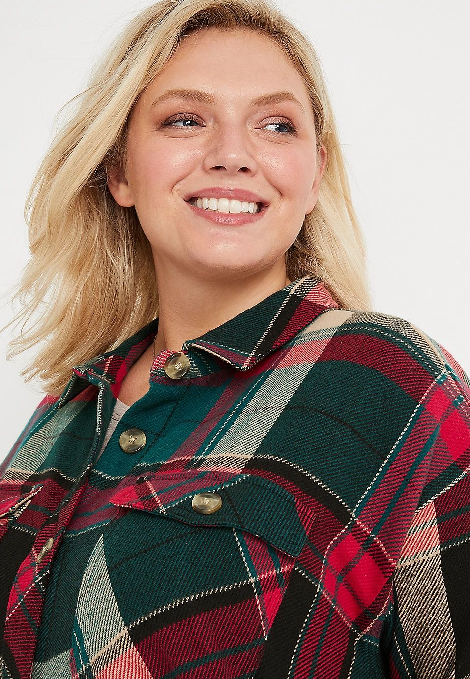 Plus Size Green Plaid Flannel Shacket | Maurices
