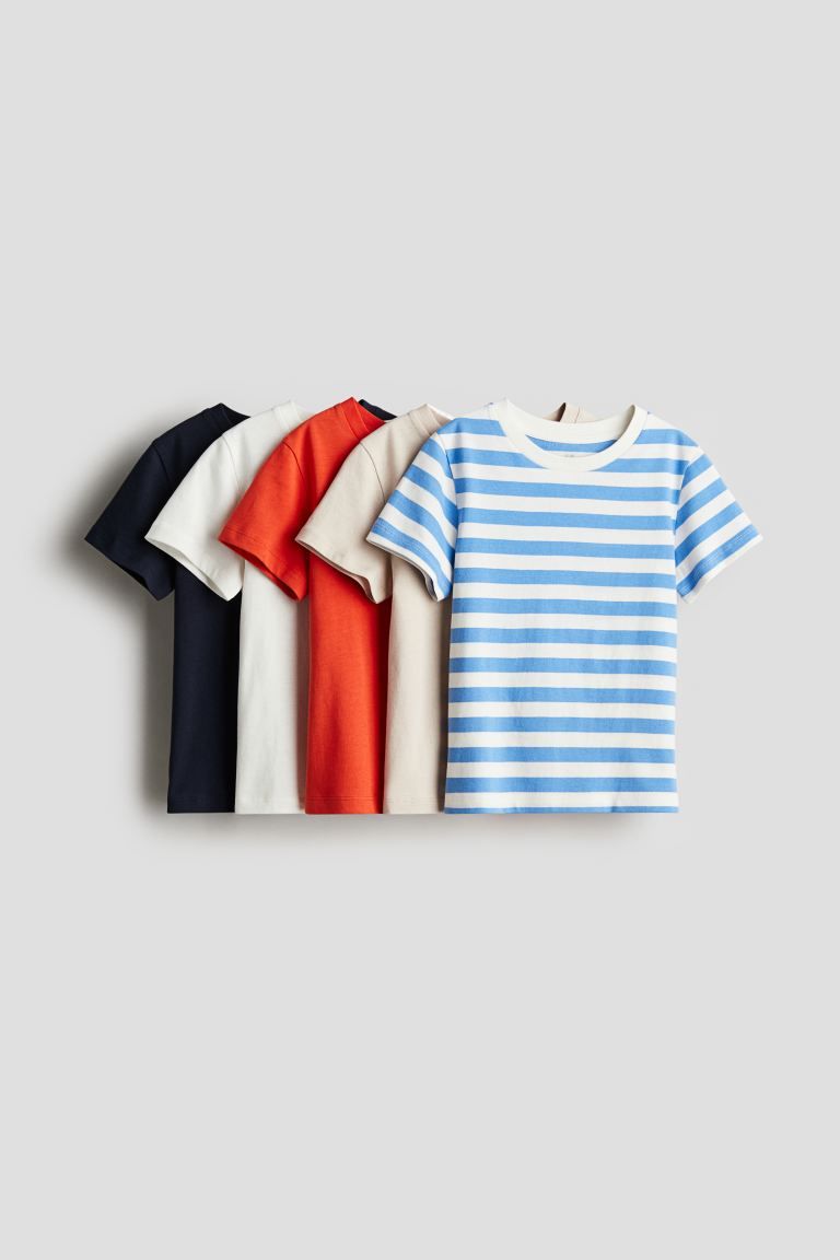 5-pack Cotton T-shirts - Round Neck - Short sleeve - Orange/striped - Kids | H&M US | H&M (US + CA)