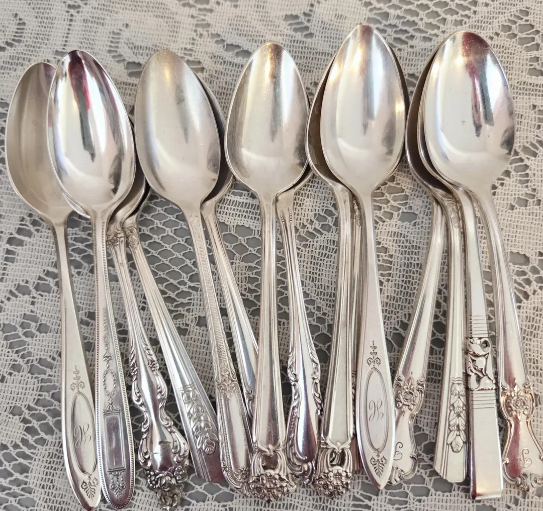 Mismatched VINTAGE Silver Plated teaspoons Lot- Wedding, showers, dinner party silverware | Etsy (US)