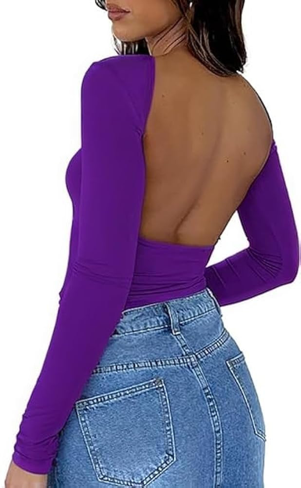 ForeFair Women Sexy Backless Short Sleeve Slim Fit Crewneck Summer Casual Y2K Crop Tee | Amazon (US)