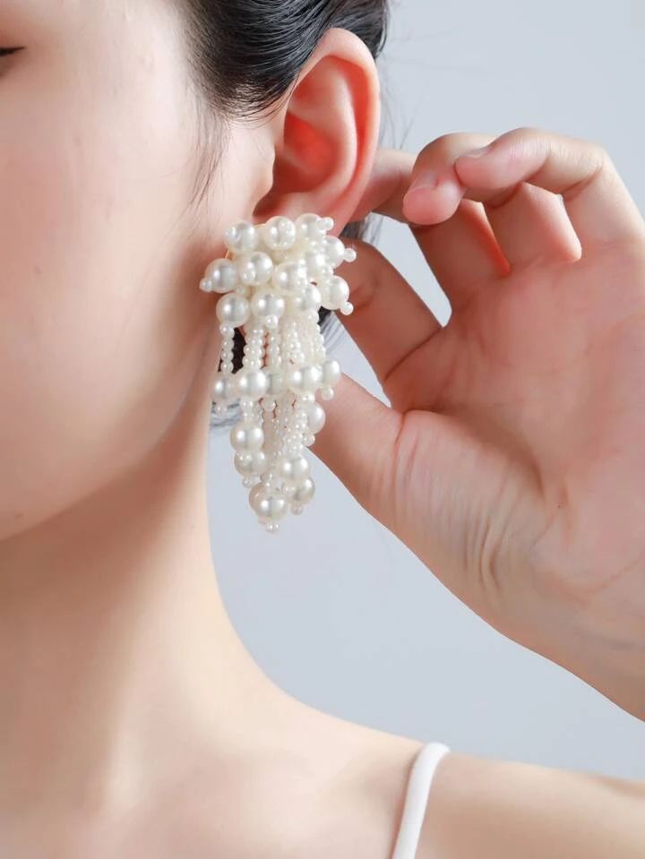 Faux Pearl Decor Tassel Drop Earrings | SHEIN