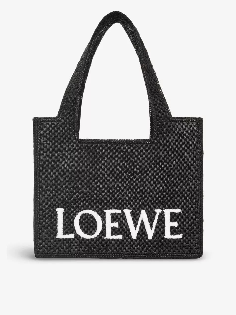Loewe x Paula's Ibiza medium logo-print raffia-blend top-handle bag | Selfridges