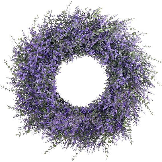 26" Lavender & Eucalyptus Wreath for Front Door, Porch, Window - Large Artificial Greenery Outdoo... | Amazon (US)