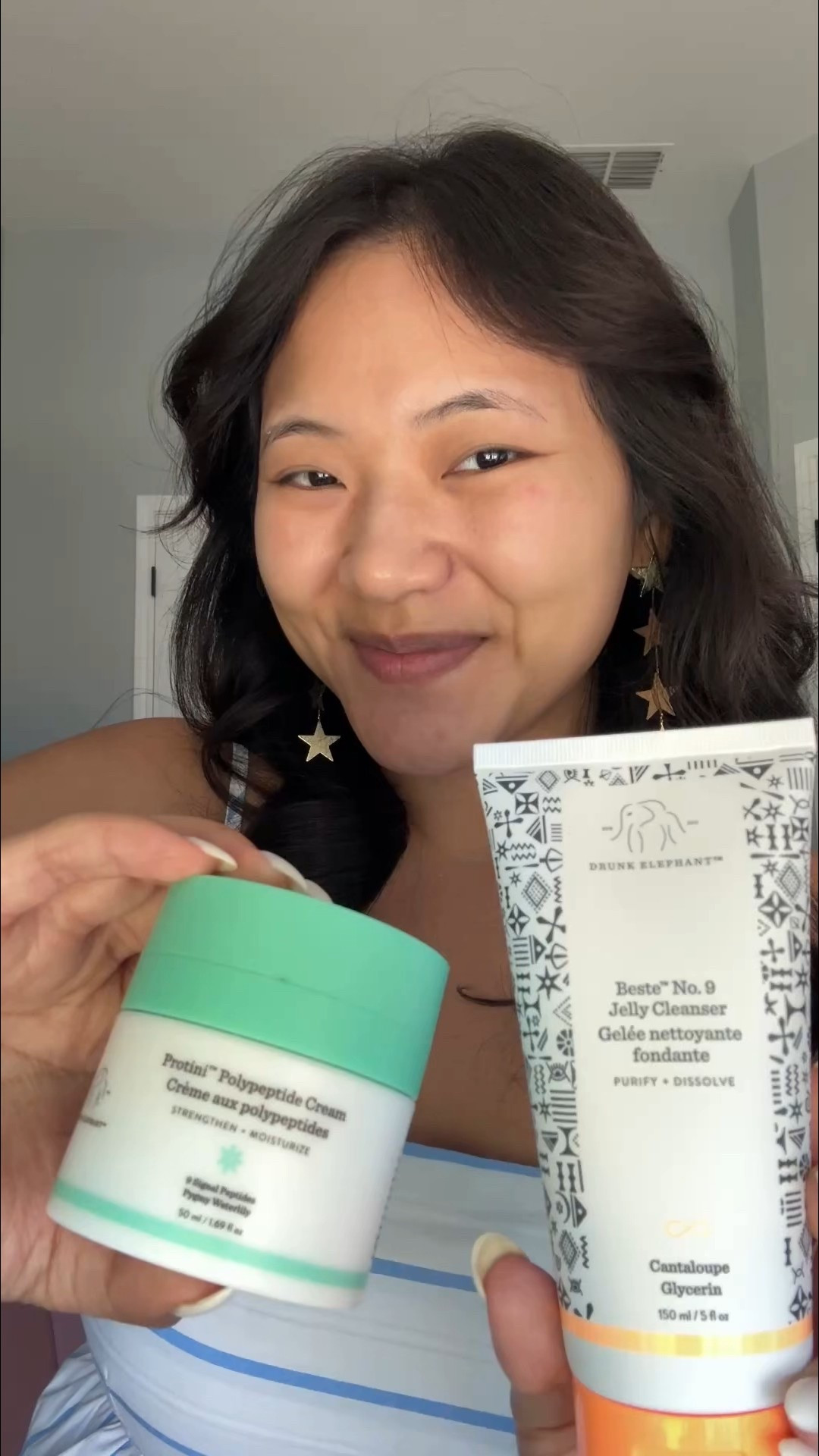 Drunk Elephant skincare routine featuring the Beste No. 9 Jelly Cleanser and the Protini Polypeptide Cream