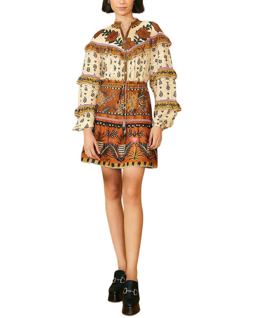 FARM Rio Ainika Floral Beige Ruffled Mini Dress | Shop Simon