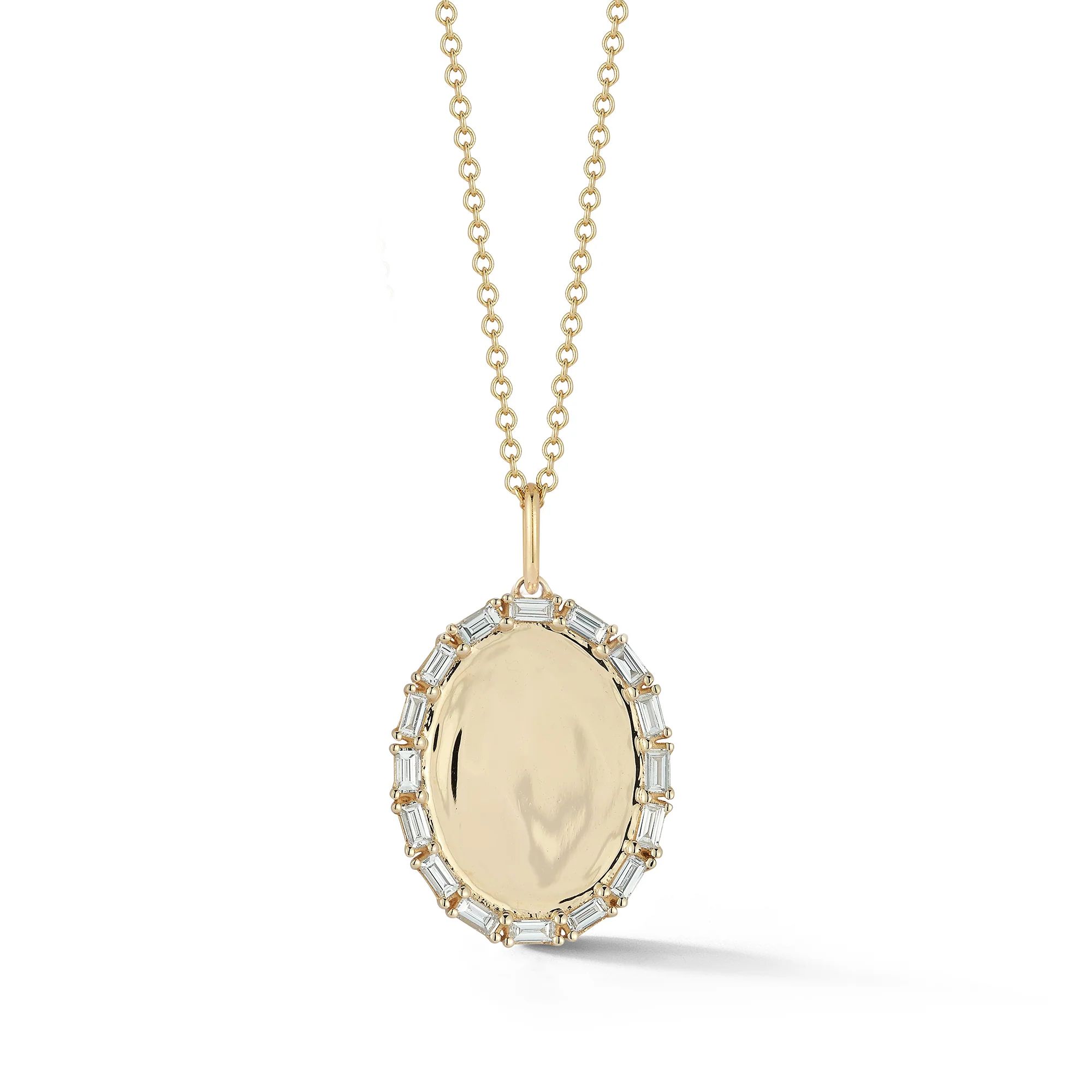 Diamond Pendant Necklaces: Sadie Pearl Baguette Oval Disc Necklace | Dana Rebecca Designs
