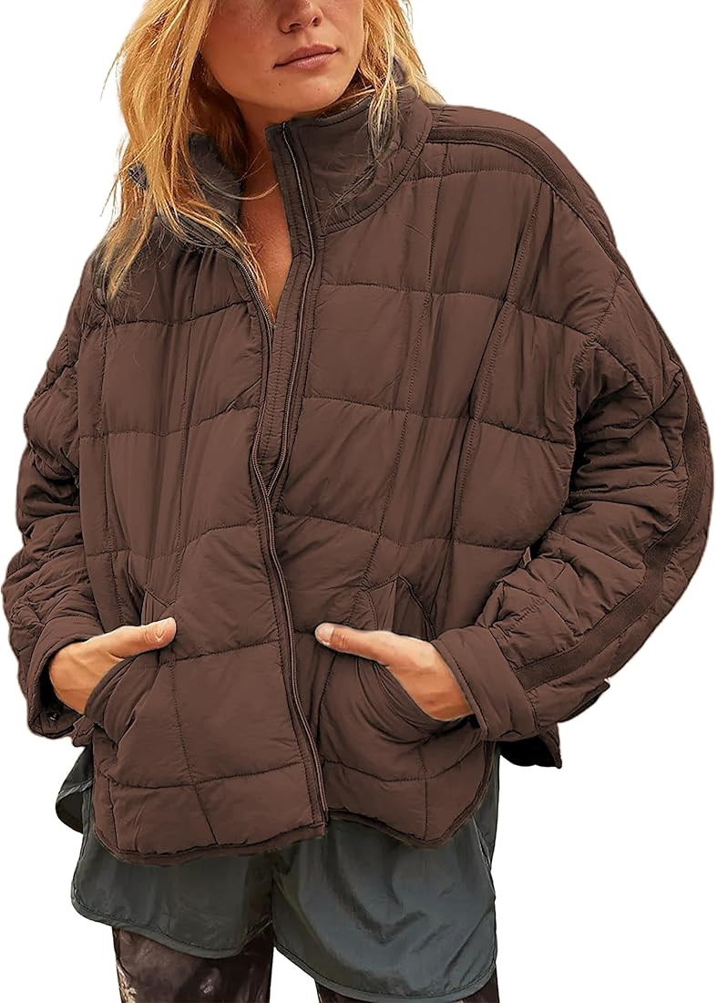 Bianstore Women's Oversized Splice Quilted Lightweight Puffer Jacket Casual Padded Coat | Amazon (US)