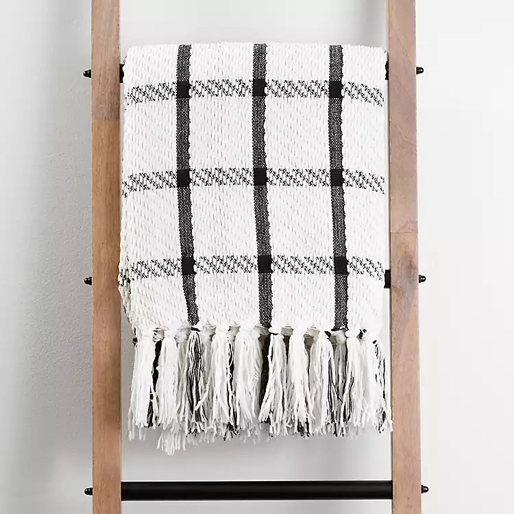 Black and White Open Plaid Knit Throw | Kirkland's Home