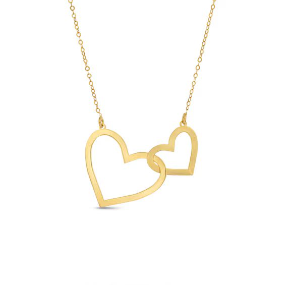 Double Heart Necklace 10K Yellow Gold 16" | Kay Jewelers