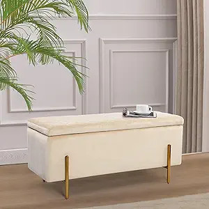 NOBPEINT 43 inches Velvet Storage Ottoman Bench, Upholstered Bed End Bench Storage Chest with Met... | Amazon (US)