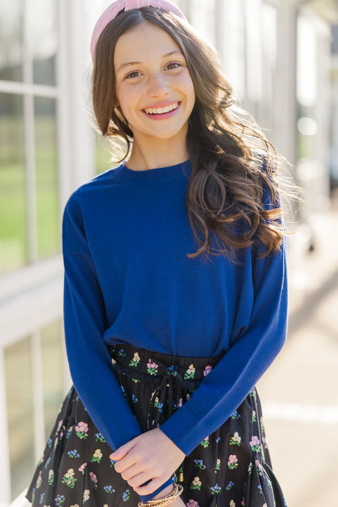 Girls: The Leah Navy Blue Sweater | The Mint Julep Boutique