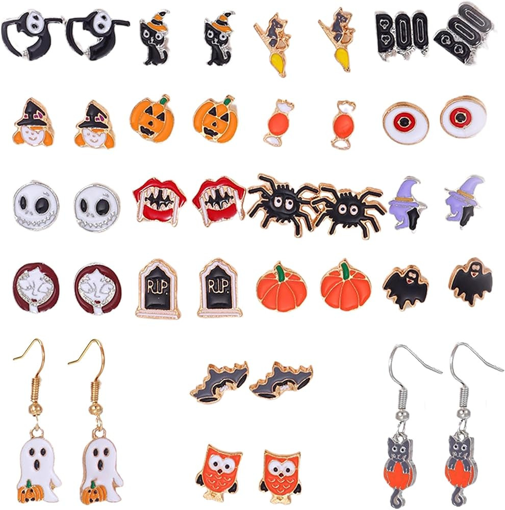 2025 pack of 20 pairs Halloween Earrings for Women Funny Costume Accessories Pumpkin Spider Ghost... | Amazon (US)