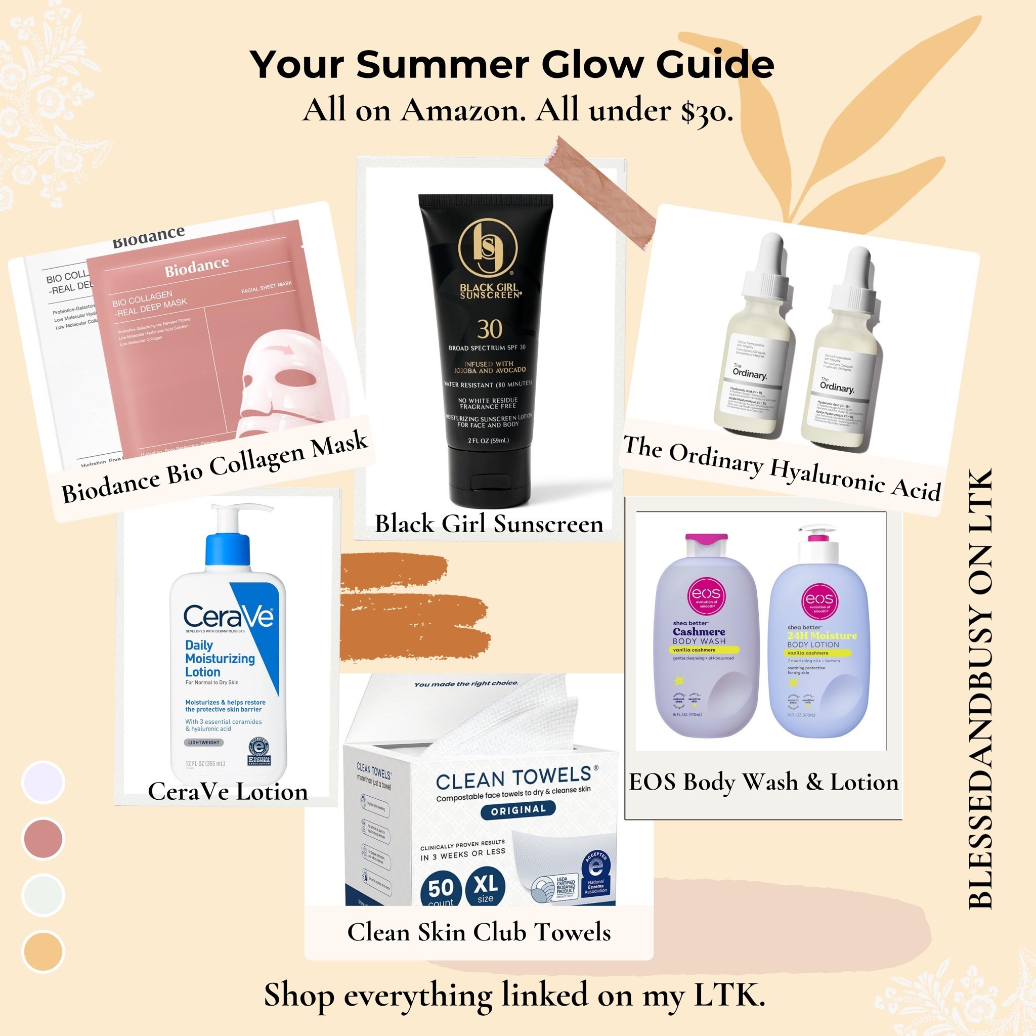 Summer Glow Guide, The Amazon Skin Care Finds You Need Right Now. 💯
Your summer skin care routine just got a serious upgrade and your wallet is going to thank you. I curated my favorite Amazon beauty finds that are hot right now and every single one of them is under thirty dollars. These are not random picks, these are the products that are showing up everywhere for good reason and I have either used them personally or researched them thoroughly so you do not have to do the scrolling.
Starting at the top with Black Girl Sunscreen because SPF is non negotiable this summer especially for melanated skin‼️This formula goes on smooth with no white cast and no greasy finish which is everything we have been asking for.
The Biodance Bio Collagen Mask is the overnight hydration treatment that has gone completely viral and for good reason. You wake up with skin that looks and feels completely different. The Ordinary Hyaluronic Acid pairs perfectly with it for an extra layer of deep hydration that keeps your skin plump and dewy all day.🥰
CeraVe Daily Moisturizing Lotion is a staple for a reason. Dermatologist recommended, fragrance free, and works on every skin type. If you do not have this in your routine already this is your sign.
EOS Shea Better Body Lotion and Body Wash in Vanilla Cashmere is the summer scent combination that has people stopping you to ask what you are wearing. Lightweight, non greasy, and the smell lasts all day.✔️
Clean Skin Club Clean Towels are the upgrade your face washing routine needs. Single use disposable towels that eliminate the bacteria buildup on traditional face cloths. A small change that makes a big difference especially for acne prone and sensitive skin.
Everything in this guide is linked and shoppable. Tap the products to shop directly and have everything at your door before the weekend. Your summer glow is waiting. 🌿☀️
#LTKfinds #LTKunder50 #LTKsummer #AmazonBeauty #SummerSkinCare #GlowGuide #BlackGirlSunscreen #AmazonFinds #SkinCareRoutine #SkincareFinds #SummerGlow

#LTKBeauty #LTKselfcare #LTKBeauty #LTKSaleAlert