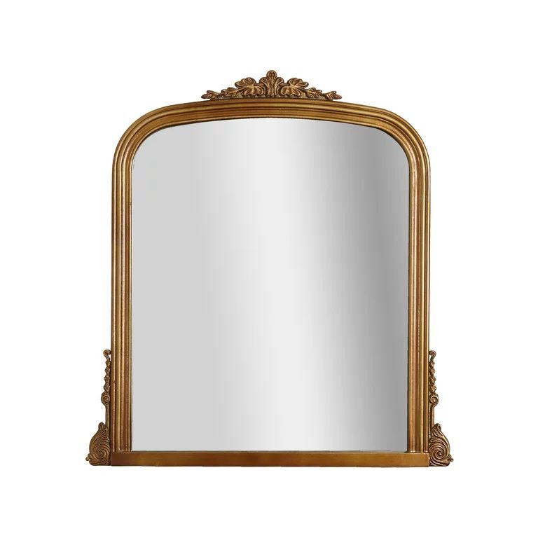 Brushed Gold Wood Ornate Vintage-Inspired Decorative Accent Wall Mounted Rectangle Mirror - 32" x... | Walmart (US)