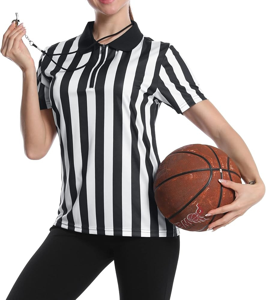 Women's Official Referee Shirt Black & White Stripe Ref Umpire Jersey Short Sleeve for Basketball... | Amazon (US)